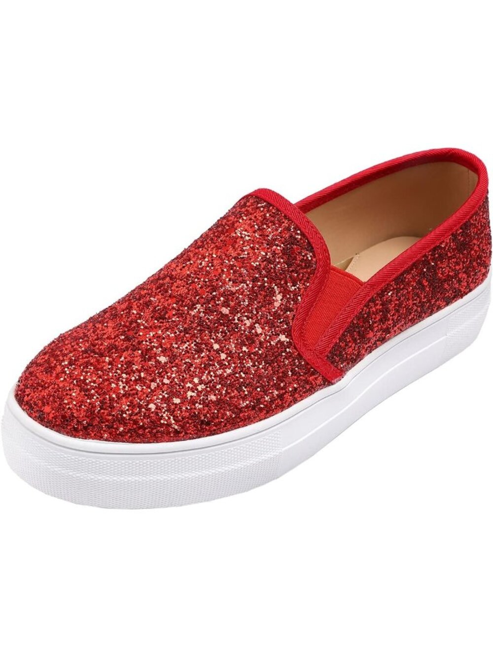Women's Platform Red Glitter Comfortable Fashion Casual Slip On Stylish Sneaker